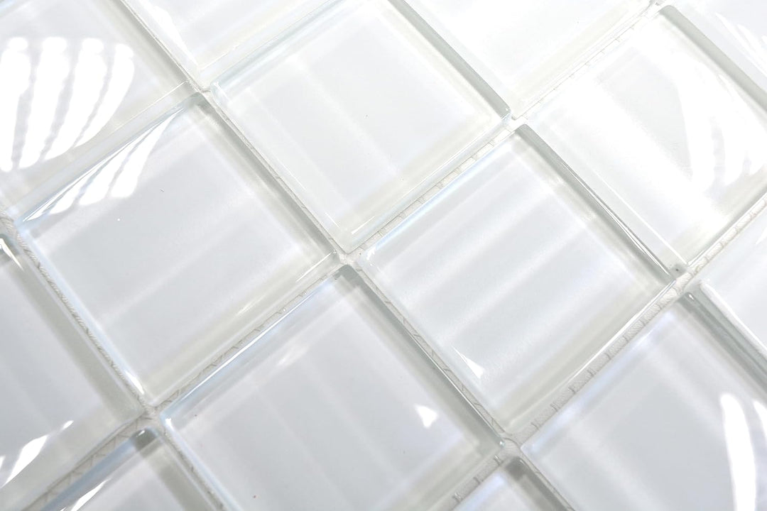 Glasmosaik Quadrat Crystal Hologramm Barcode weiss 3D Effekt Fliesenspiegel, Mosaikstein Format: 48x