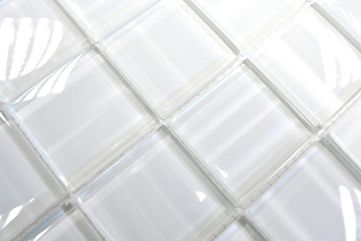 Glasmosaik Quadrat Crystal Hologramm Barcode weiss 3D Effekt Fliesenspiegel, Mosaikstein Format: 48x