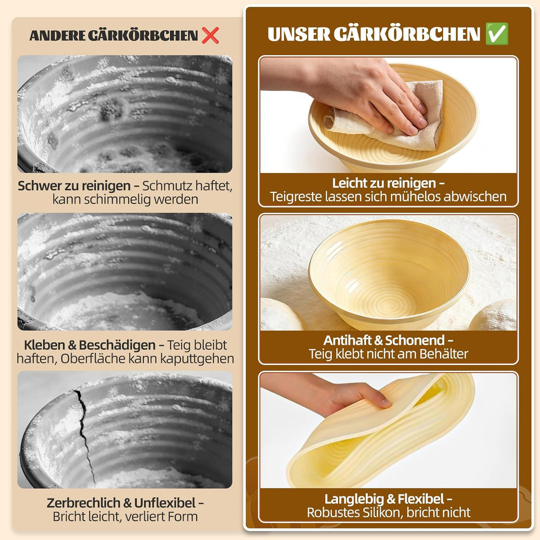 Gärkörbchen Set, Brot Backen Zubehör, 23cm Rund &amp; 25cm Oval Gärkorb