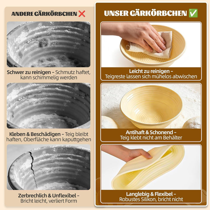 Gärkörbchen Set, Brot Backen Zubehör, 23cm Rund &amp; 25cm Oval Gärkorb