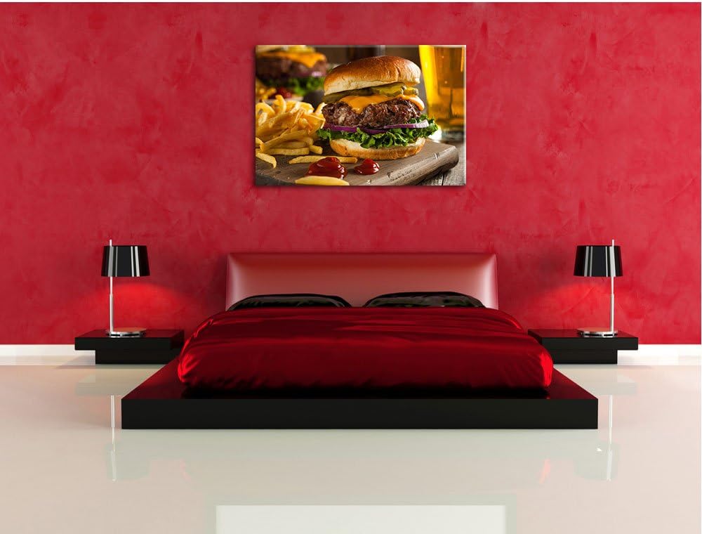 Pixxprint Saftiger Chili Cheese Burger als Leinwandbild/Grösse: 100x70 / Wandbild/Kunstdruck/fertig