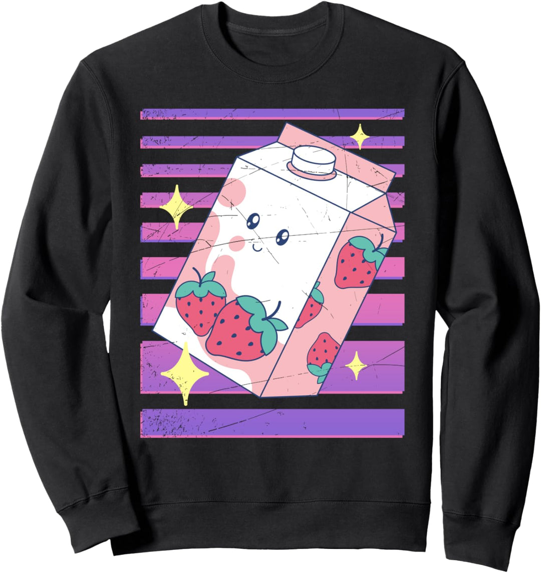 Kawaii Anime Vaporwave Manga Erdbeer Milchshake Karton Sweatshirt