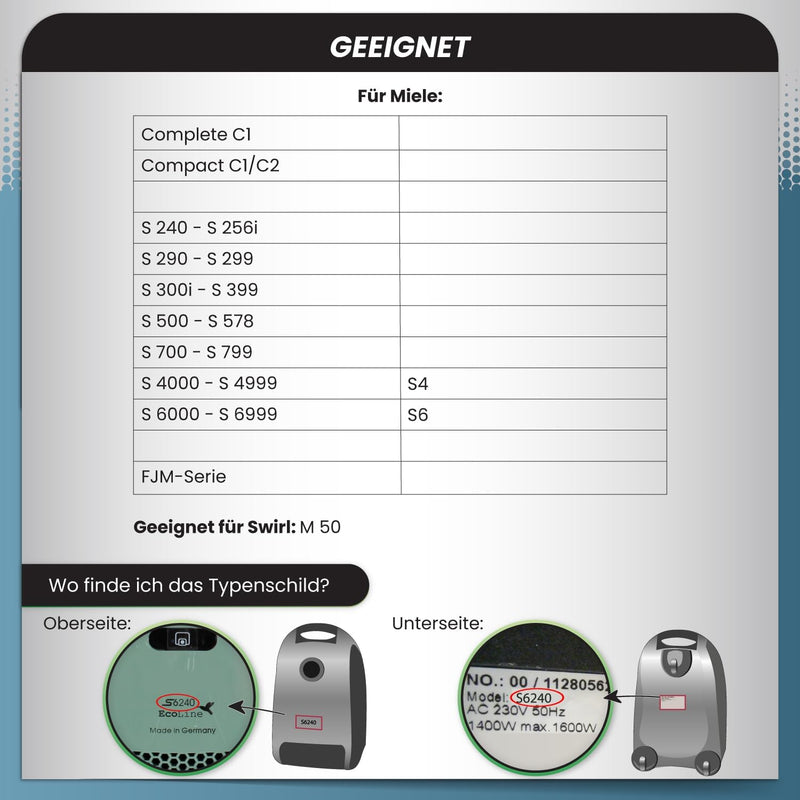 McFilter | 20 Staubsaugerbeutel als Alternative für Swirl M50 | geeignet für Miele | M 50 | 5-lagige