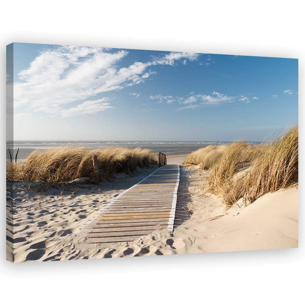 Feeby Leinwandbild Strand Bild Kunstdruck Meer Beige 60x40 cm Leinwandbild 60x40 cm Beige_a, Leinwan