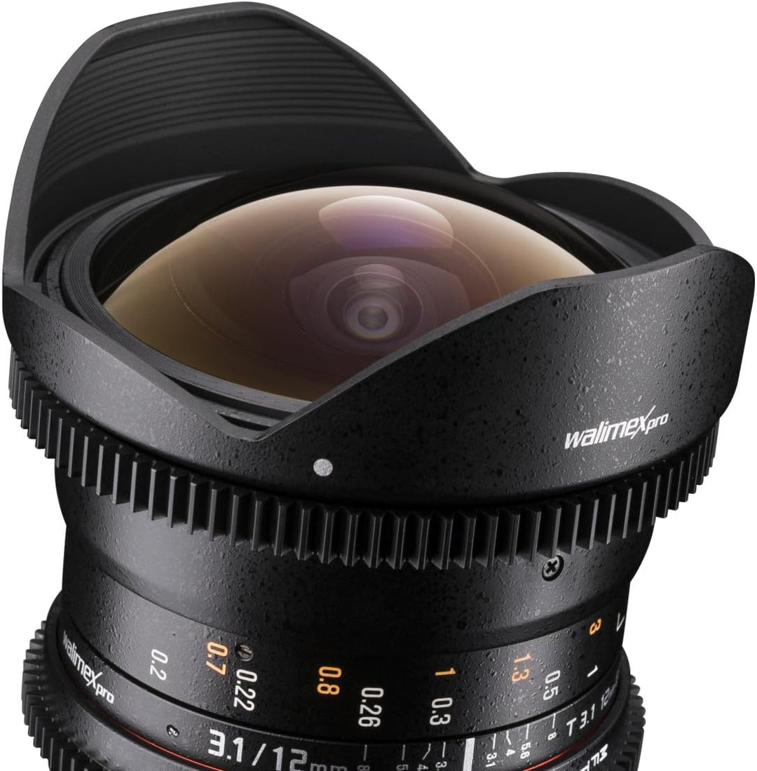 Walimex Pro 12mm 1:3,1 Fish-Eye Objektiv DSLR für Nikon F Objektivbajonett schwarz (manueller Fokus,