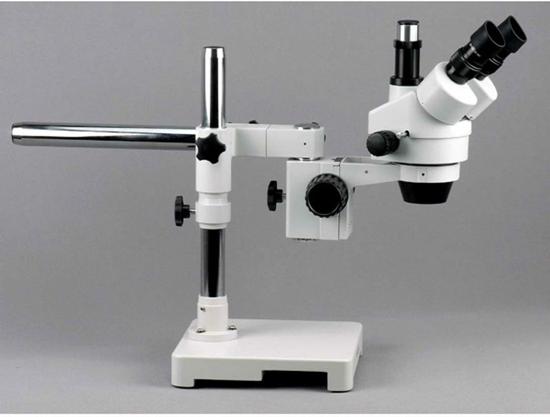 AmScope SM-3TX-54S Boom Ständer Trinokulares Zoom Stereomikroskop mit 54 LED Licht, 3.5X-45X, Weiss