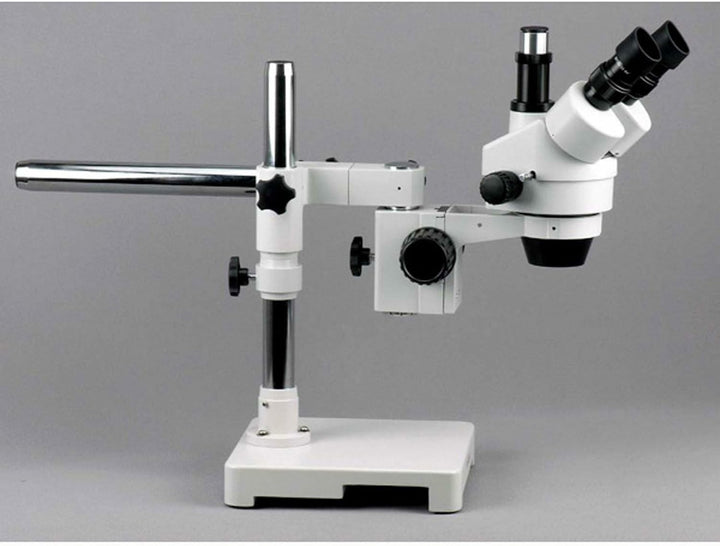 AmScope SM-3T-54S Boom Ständer Trinokulares Zoom Stereomikroskop mit 54 LED-Licht, 7X-45X, Weiss