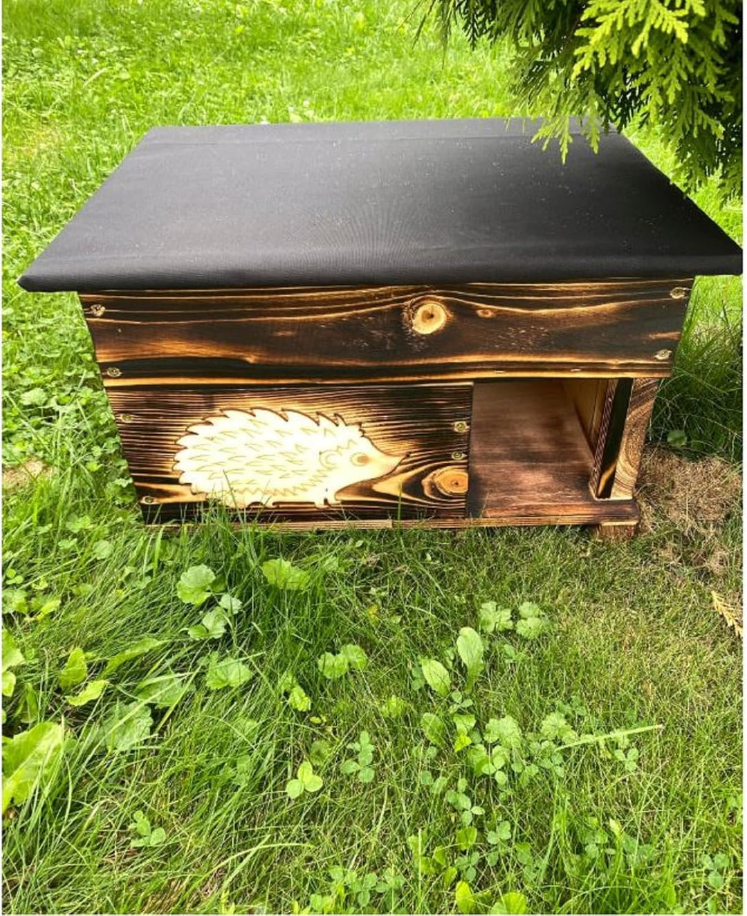 QLS Igelhaus aus Holz 40 x 50 x 30 cm mit abnehmbarem Dach Igelhütte für den Garten wetterfest gefla