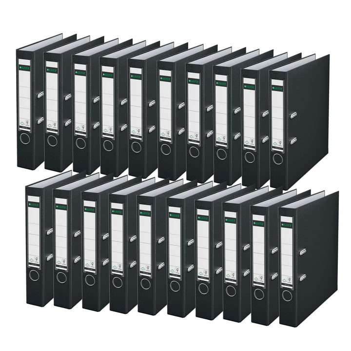 Leitz Qualitäts-Ordner 180° Plastik A4, 20er Pack, Schmal, Schwarz, 5,2 cm Rückenbreite, PP-laminier