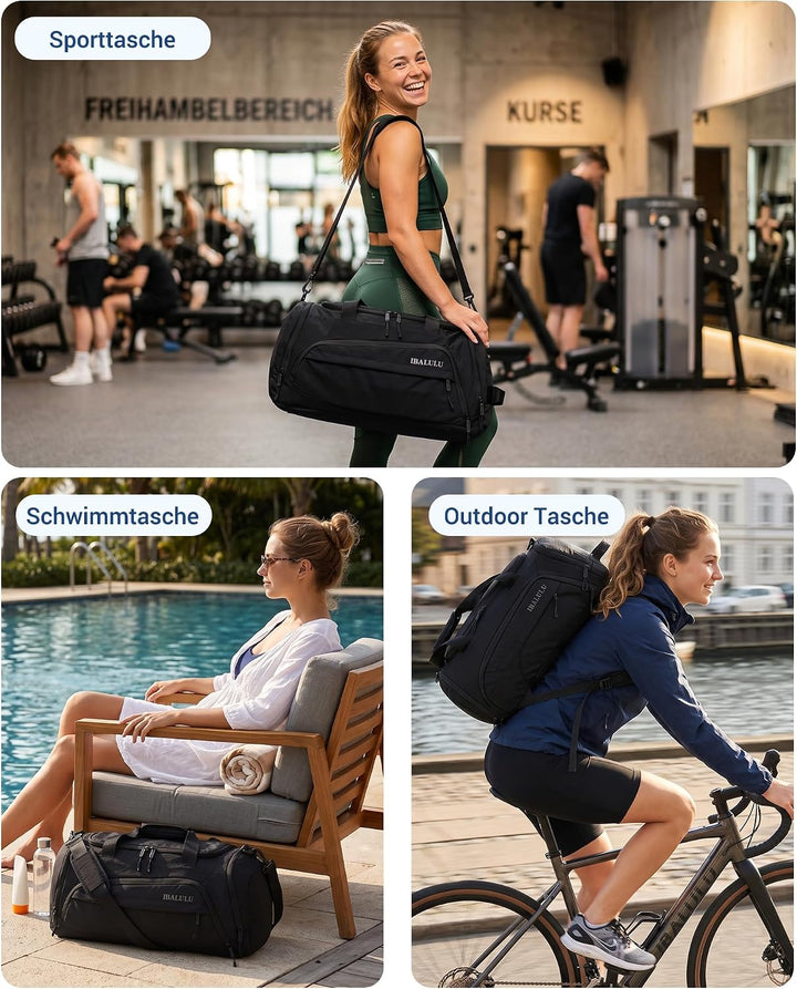 Sporttasche mit Rucksackfunktion - Reisetasche mit Schuhfach und Nassfach, Wasserdicht Gym Bag für H