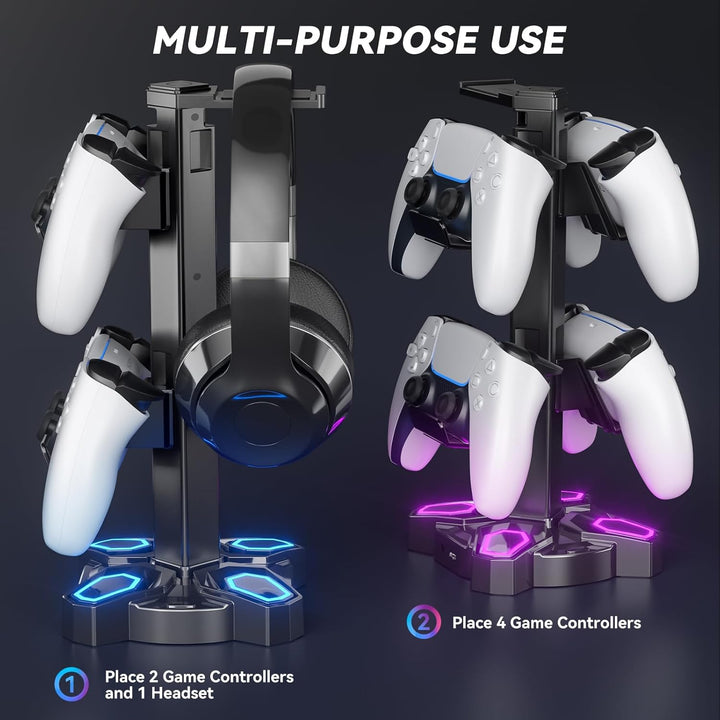 KDD Gaming Headset Halterung & Controller Halter mit 9 Lichtmodi, Universal Kopfhörer Halter mit USB