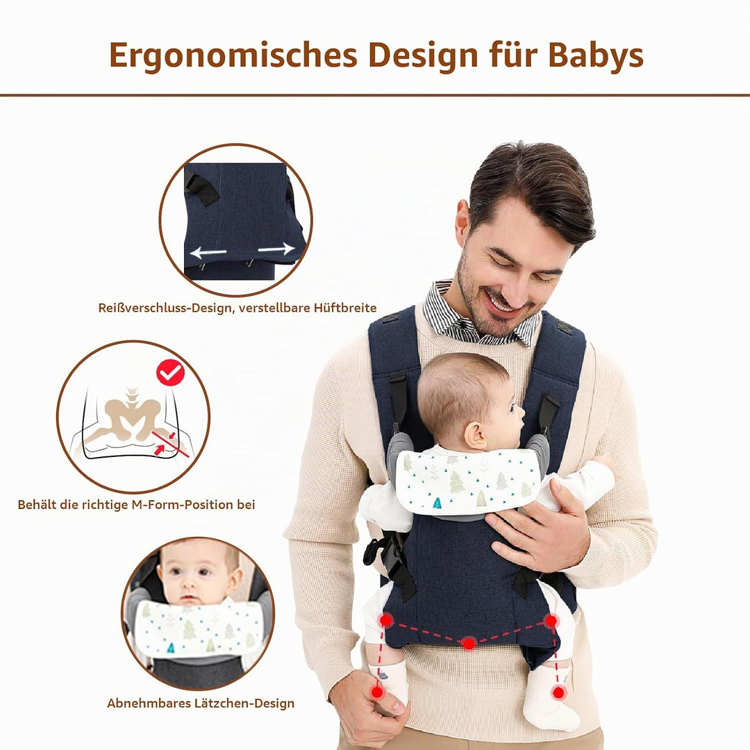 IULONEE Babytrage für Neugeborene Ergonomische Baby Carrier mit abnehmbarem Lätzchen Vorne nach hint