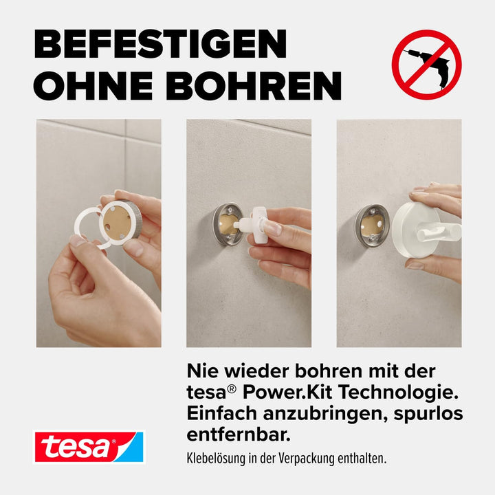 tesa MOON WHITE Duschablage zur Wandmontage ohne Bohren, weiss matt - einstöckig und extra tief - fü
