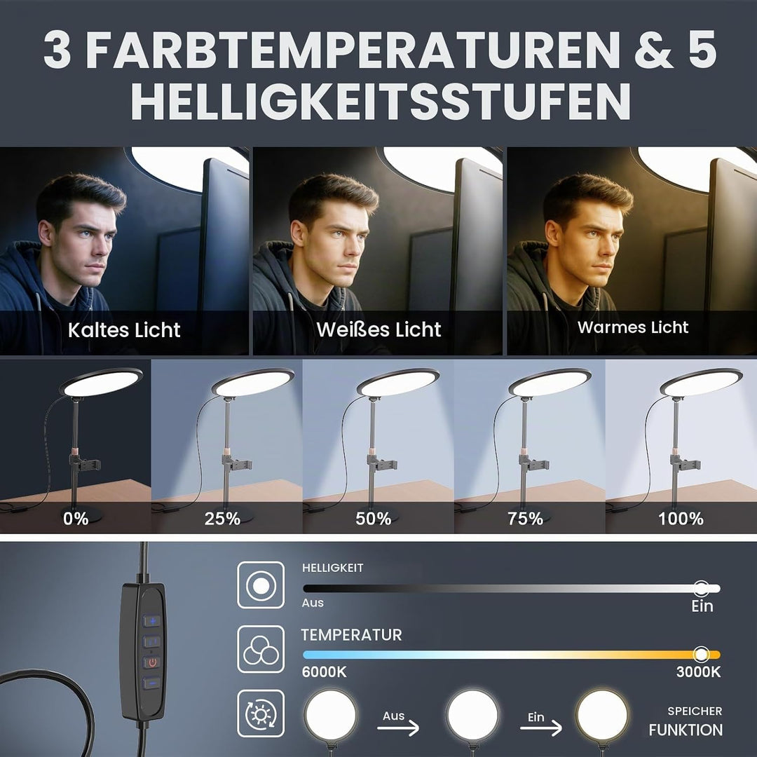 Upgrade Ringlicht mit Stativ Handy Laptop Videokonferenz Licht, 10.3” Tisch Handy Ringleuchte 3 Lich