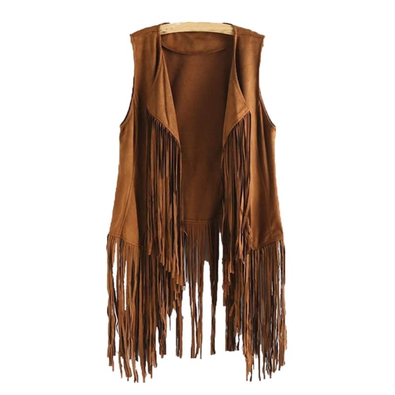 Reoyloep Frauen Hippie Weste ärmellose Jacke Fransen Faux Wildleder Vintage Quasten Cardigan XL Khak