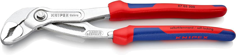 KNIPEX Cobra, Wasserpumpenzange | Rohrzange mit 2K-Griffen, gross, Chrom-Vanadium, Rostschutz verchr