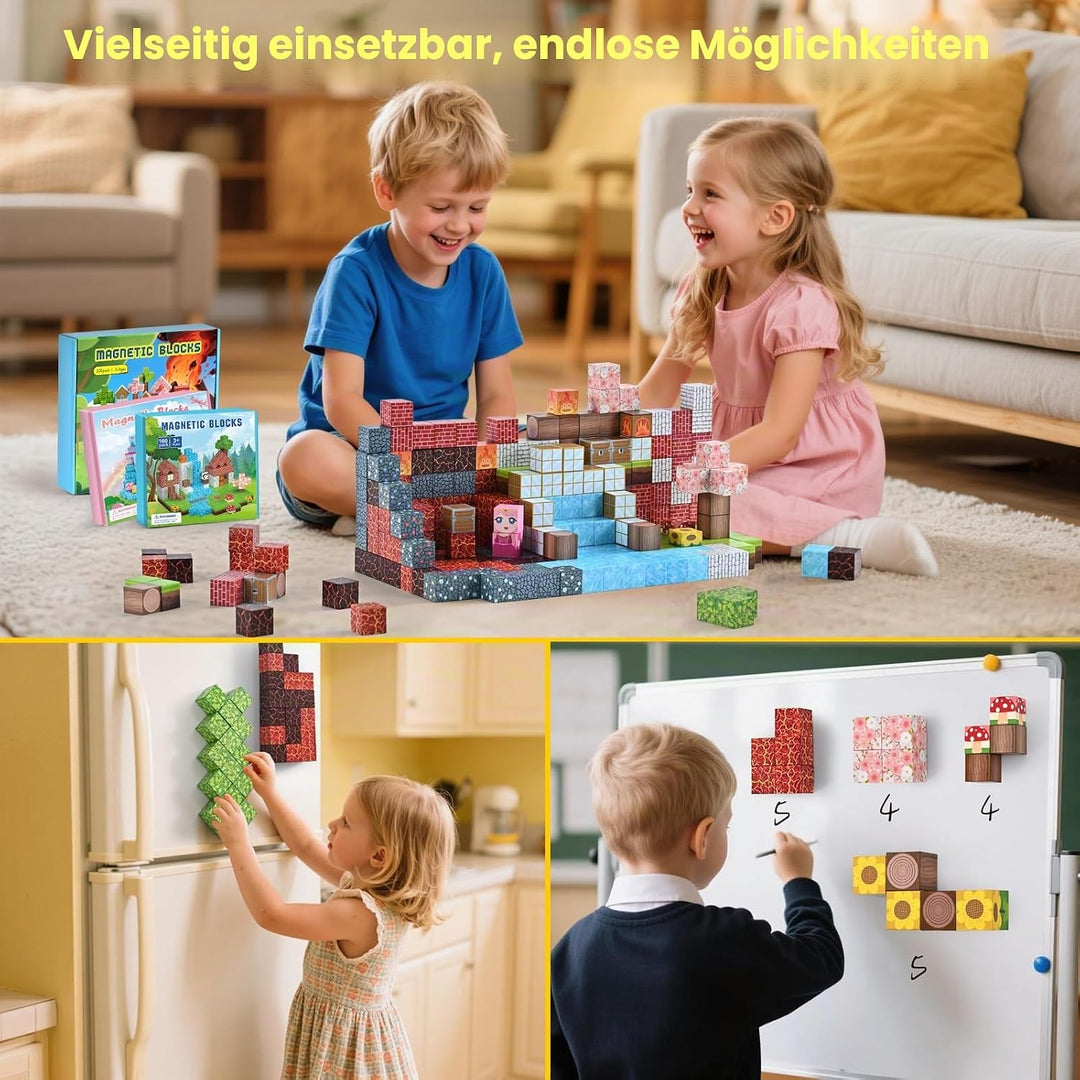 HOPFROG Magnetische Bausteine, 200 Teile Magnetic Blocks, Magnetbausteine Spielzeug für Kinder ab 3