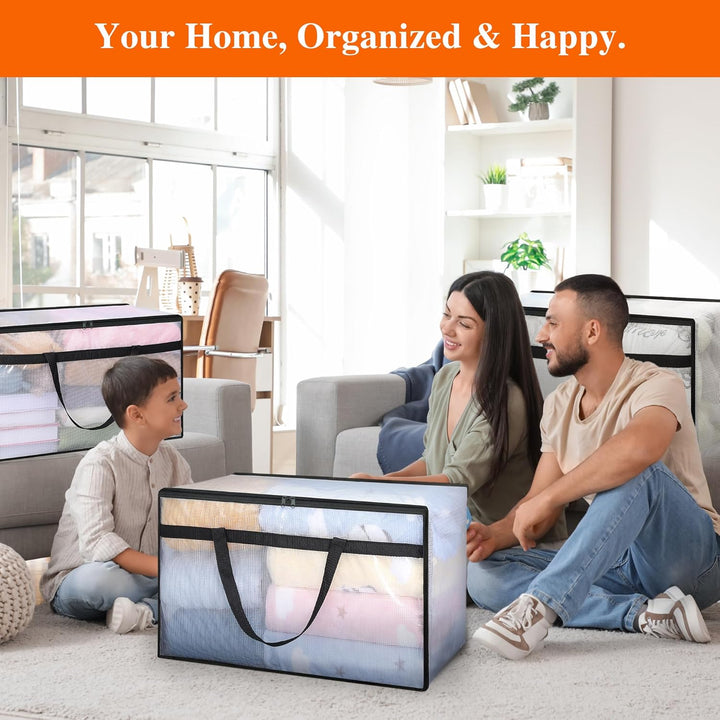 Vieshful 7 Stück 60L Faltbare Aufbewahrungstasche gross aus Transparentem PVC mit Reissverschluss &