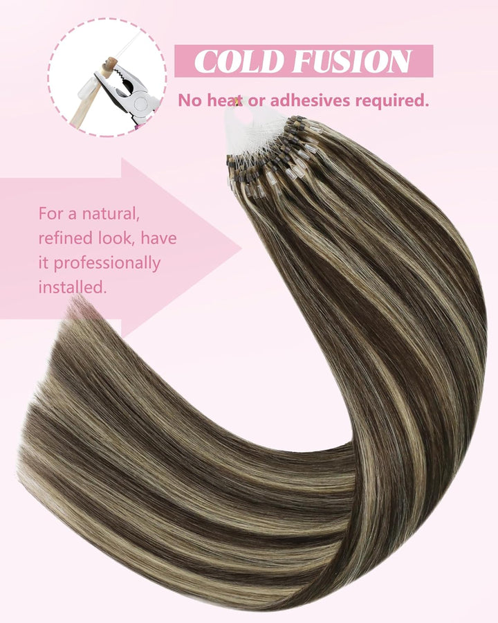 YoungSee Microring Extensions Echthaar Braun 40 cm Microring Hair Extensions Micro Loop Extensions E
