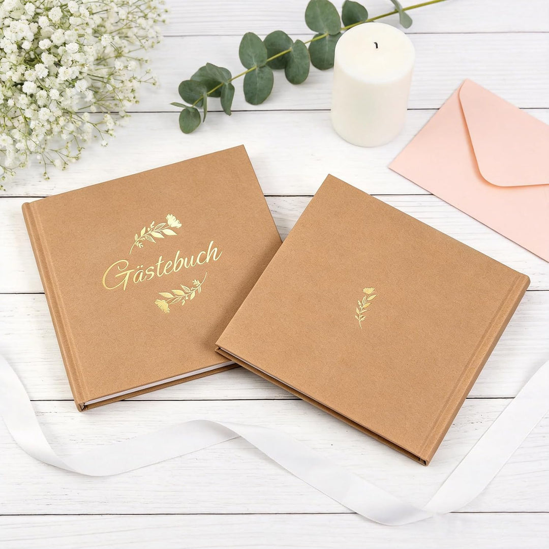 Gästebuch Hochzeit mit 2 Seiten Feststehenden Fotoaufklebern,Hochwertiges Hochzeitsbuch,Hardcover mi