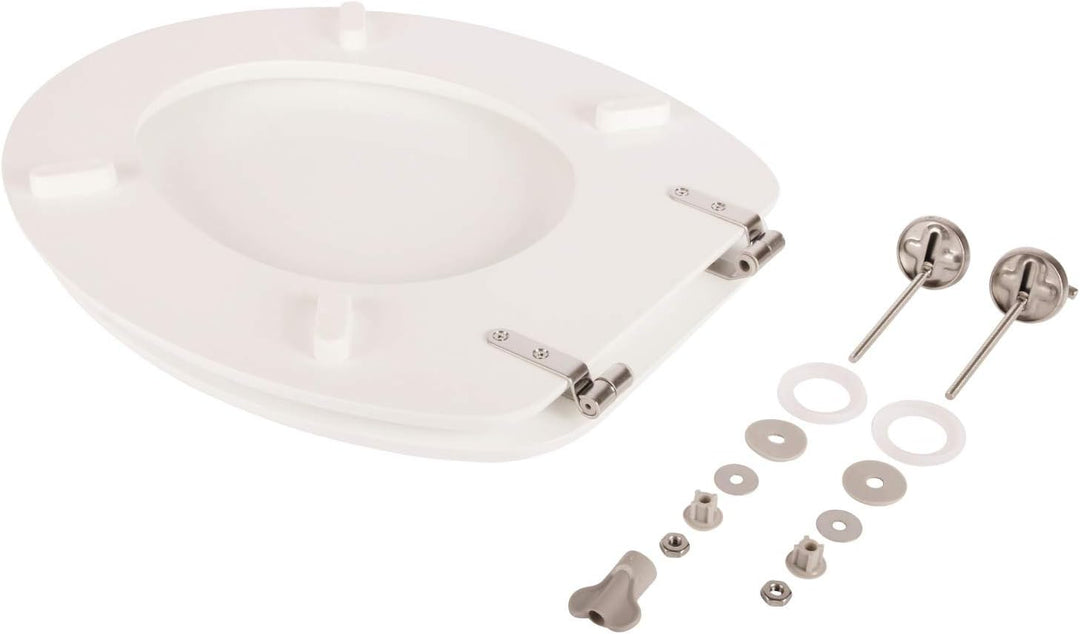 'aquaSu® WC-Sitz Bingo, Weiss, Toilettensitz mit Holz-Kern & Edelstahl-Scharnier, ovale Standard O F