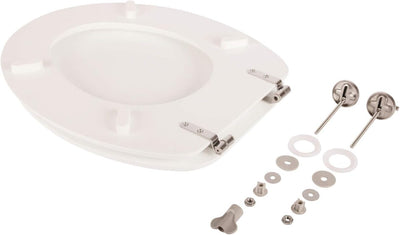 'aquaSu® WC-Sitz Bingo, Weiss, Toilettensitz mit Holz-Kern & Edelstahl-Scharnier, ovale Standard O F