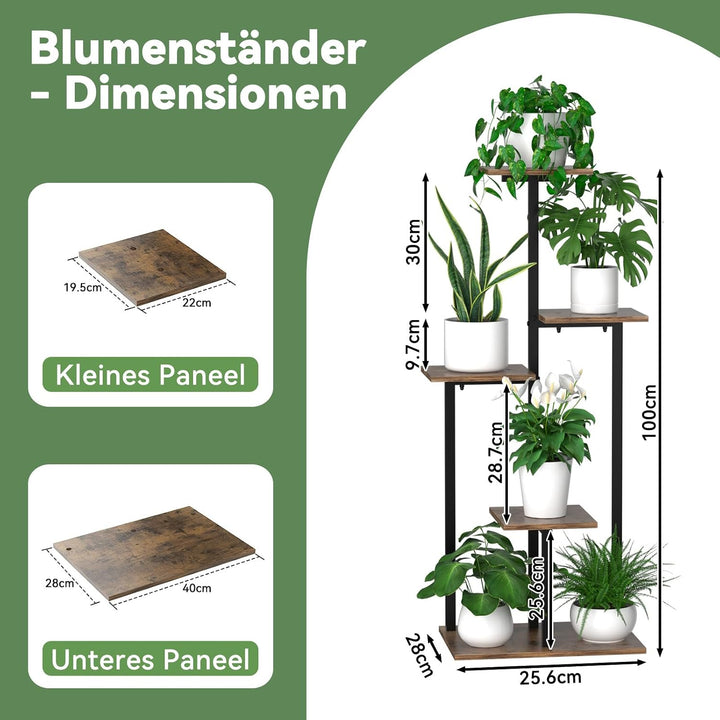 5 Etagen Blumenständer Pflanzenständer Innen, Eck-Pflanzenablage Metall, Platzsparender Pflanzenrega
