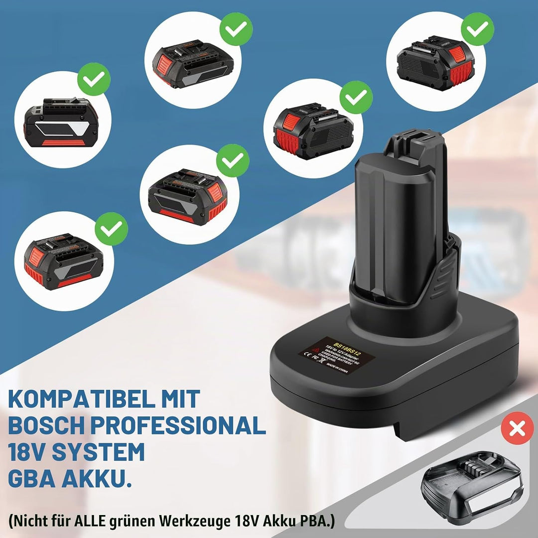 Adapter für Bosch 18v auf 12v Professional Akku, 18v zu 12v Step Down Converter für Bosch 18 Volt Ak