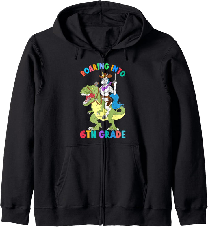 Roaring Into 6th Grade Unicorn Riding Dinosaurier Back School Kapuzenjacke