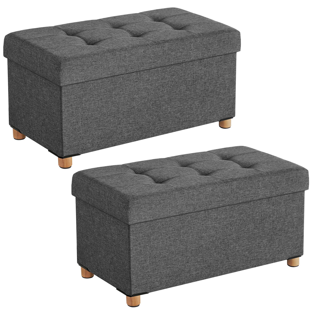 SONGMICS Sitzbank mit Stauraum, 2er Set, Schuhbank, klappbare Sitztruhe, Aufbewahrungsbox, Fussbank,