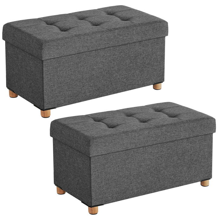 SONGMICS Sitzbank mit Stauraum, 2er Set, Schuhbank, klappbare Sitztruhe, Aufbewahrungsbox, Fussbank,