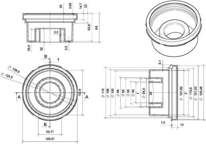 Confluo 15x15 cm Vertikal DN50 / DN110 Drop Drop Vertikal/Senkrecht DN 50/DN 110, Drop Vertikal/Senk