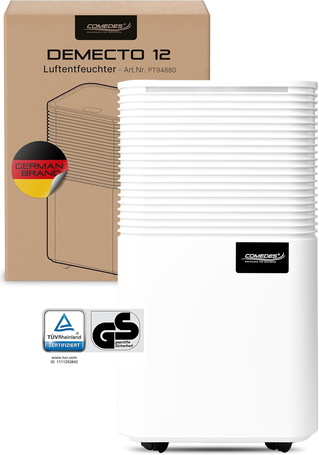 Comedes® Luftentfeuchter 12l / 24h - geräuscharmer Entfeuchter mit Rollen - leise & stromsparende Lu