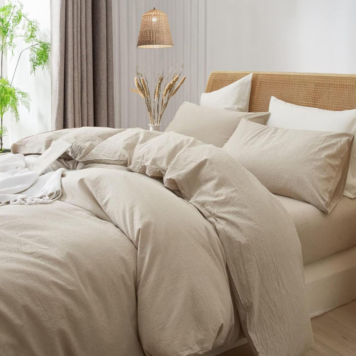 Freyamy Bettwäsche 135x200cm 2teilig Beige Unifarben Einfarbig Bettwäsche Gewaschene Microfaser Weic