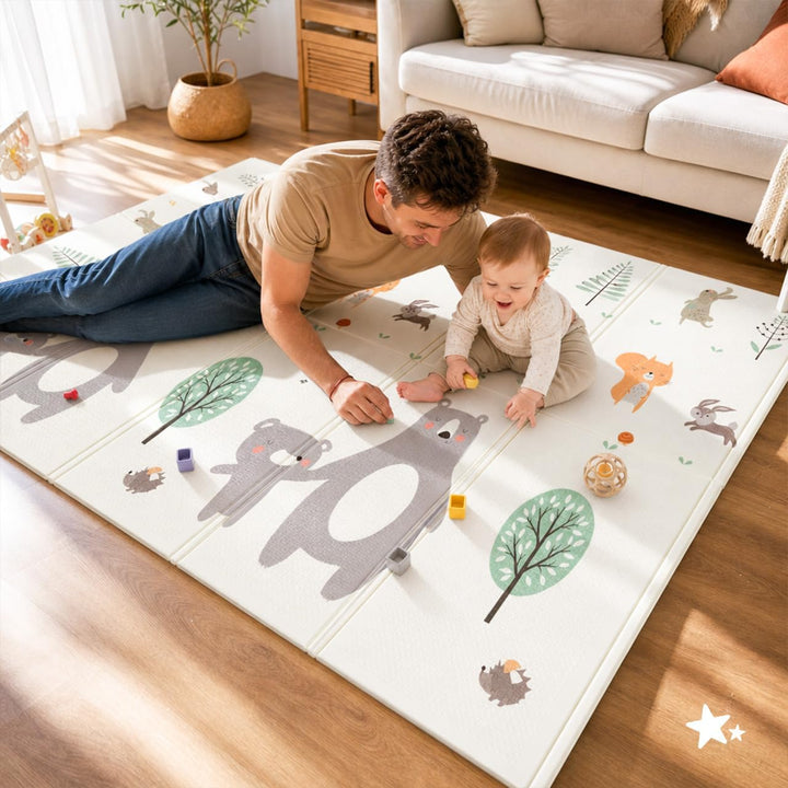 MalPlay Krabbelmatte Baby 150x180x1 cm Faltbar Playmat mit Tasche, Krabbeldecke Baby Teppich Spielde