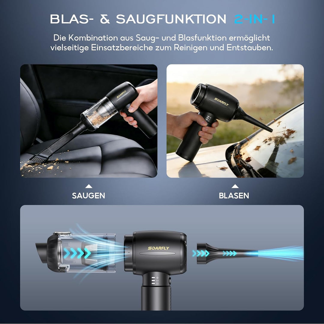 Handstaubsauger Akku, 25000Pa 4 in 1 Auto Mini Staubsauger Kabellos Stark mit LED Licht, 2-Gang Elek