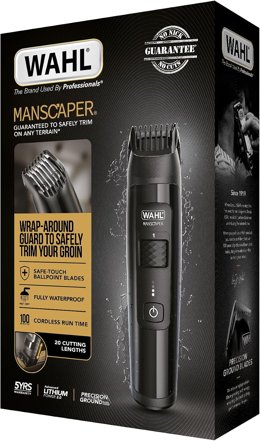 Wahl Manscaper Lithium Tief- und Körpertrimmer, vollständig wasserdicht, Nass-/Trockenanwendung, Sma