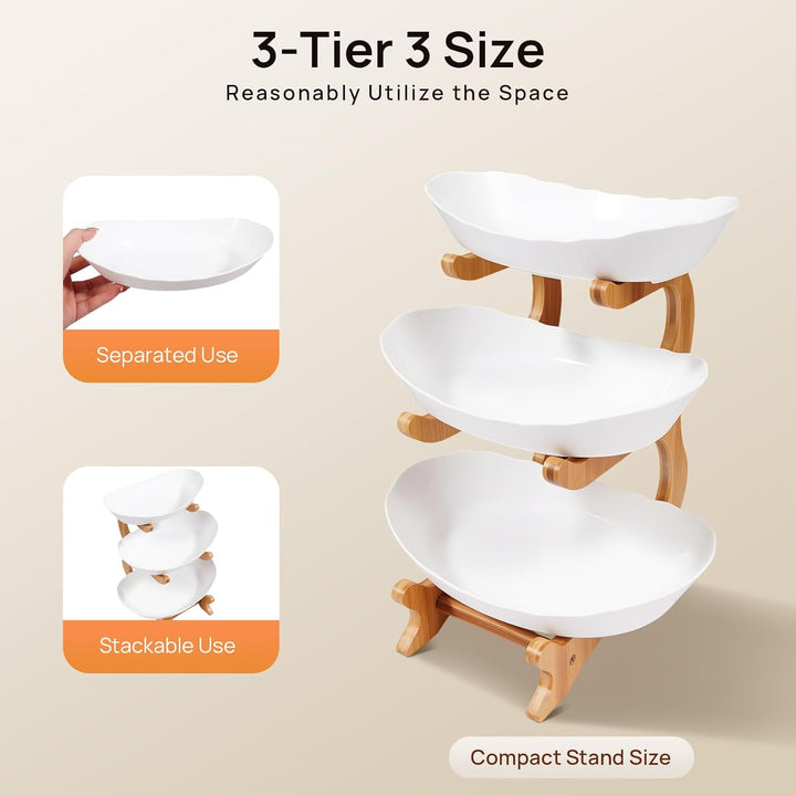 Obstschalen Obst Etagere 3 Stöckig Obstteller Oval Bambusholz Ständer Obstkorb Bambus Stand Inhaber,