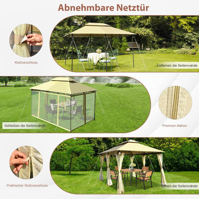 COSTWAY Pavillon Metall 3x4m, Gartenpavillon mit abnehmbaren 4 Seitenwänden, Gartenzelt Luxus, Festz