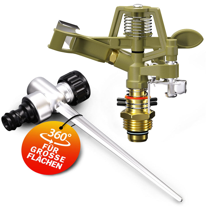 GARDEBRUK® Sprinkler Erdspiess Sprengweite bis 24m Garten Impulsregner Rasensprenger Sektorenregner