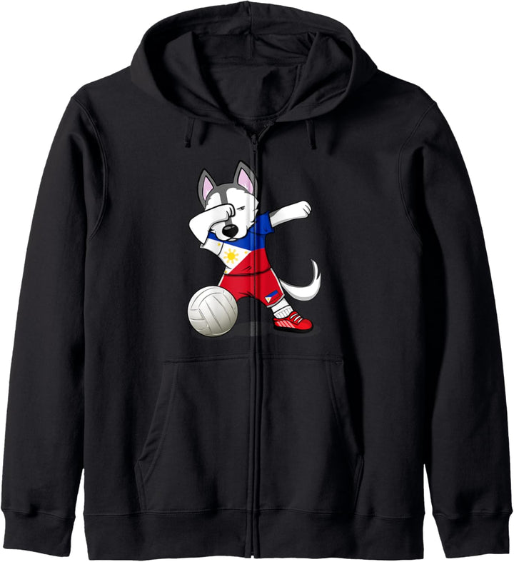 Lustiger Dabbing Husky Hund Philippinische Volleyball Flagge Kapuzenjacke