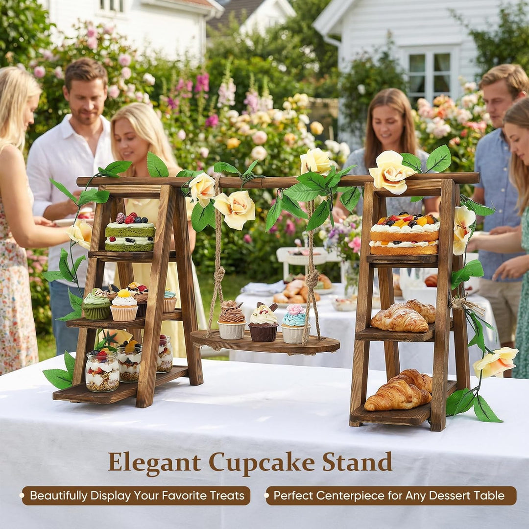 Holz Cupcake Ständer 3-stufig, 82cm Grosser Akazienholz Kuchenständer, Faltbarer Dessert Präsentiers