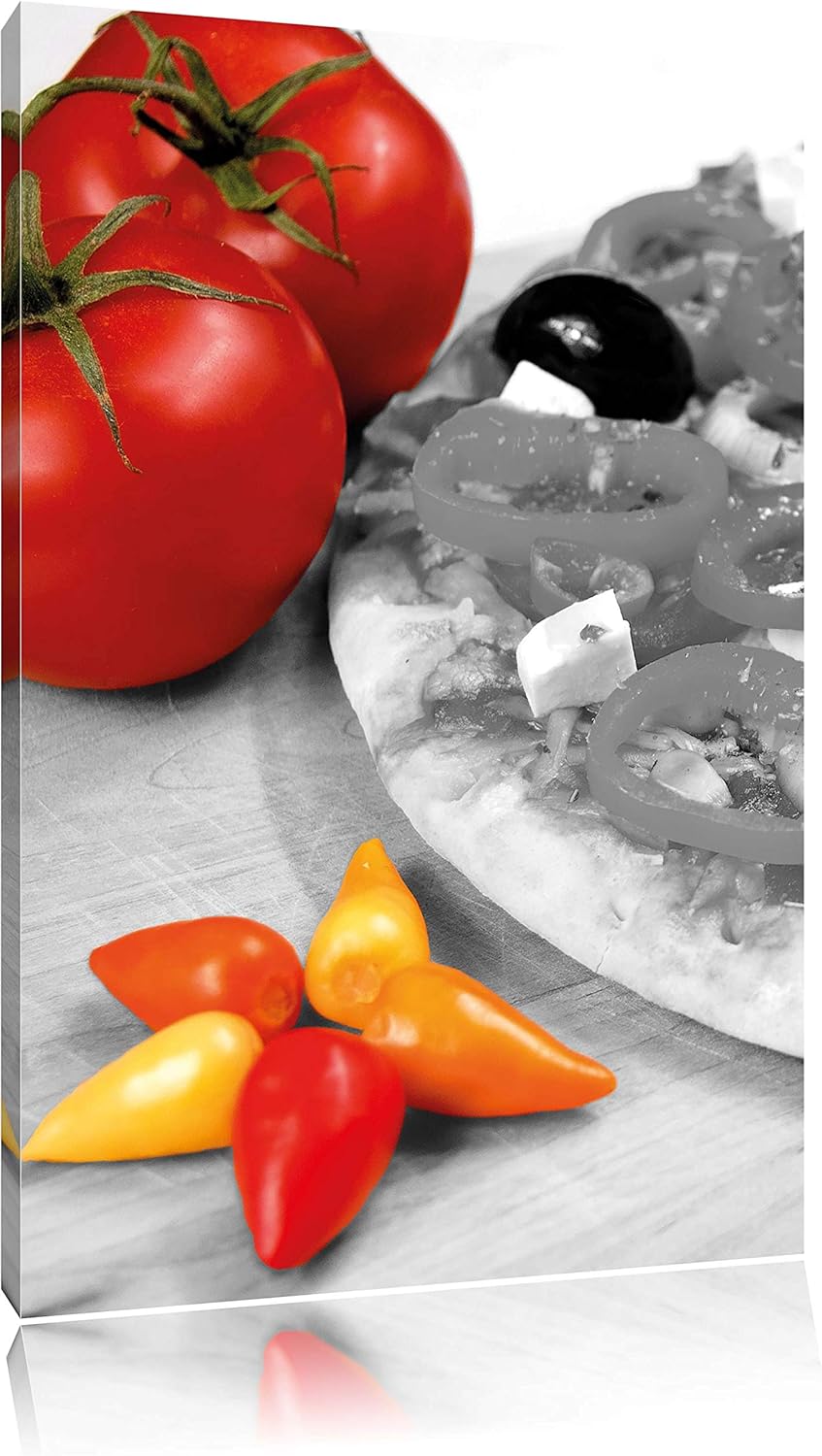 Pixxprint Leckere Pizza mit Oliven und Hirtenkäse, Format: 70x100 auf hochkantiges Leinwand, XXL rie