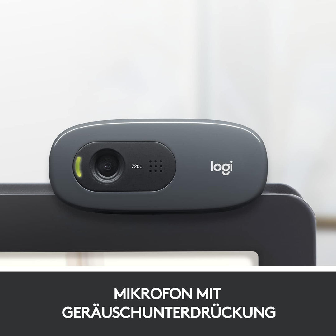Logitech C270 Webcam, HD 720p, 60° Sichtfeld, Fester Fokus, Belichtungskorrektur, USB-Anschluss, Rau