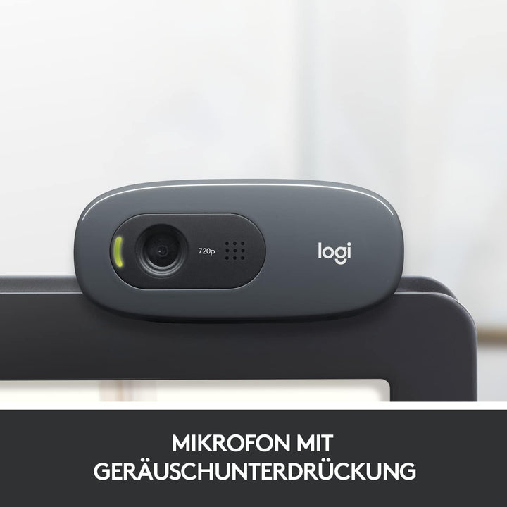 Logitech C270 Webcam, HD 720p, 60° Sichtfeld, Fester Fokus, Belichtungskorrektur, USB-Anschluss, Rau