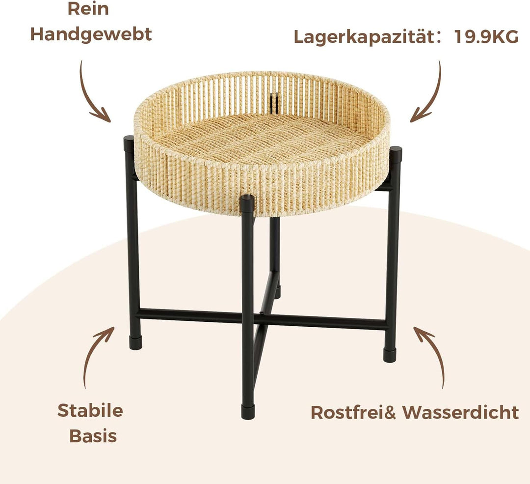 Bamworld Runder Pflanzenständer Rattan Pflanzenregal Pflanztisch Handgewebtes Seil Beistelltisch Cou