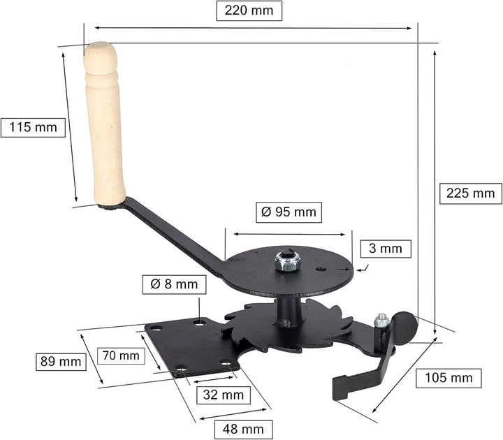 KOTARBAU® Seilzug mit Kurbel für Grill Schwarz Perfekt für Grillreffen mit Bratwürstchen