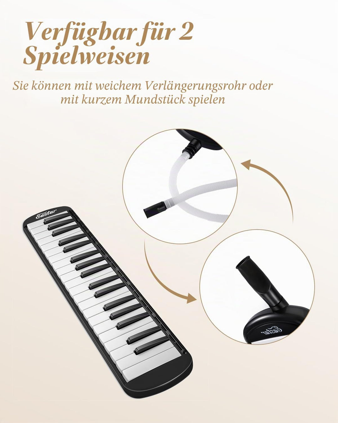Eastar Melodica mit 37 Tasten, Blasinstrument mit Mundstück, Blas-Piano-Keyboard, inklusive Tragetas
