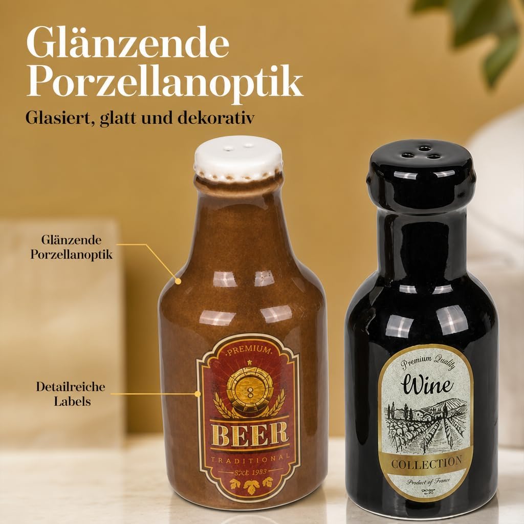MIJOMA Salz- & Pfefferstreuer Set - Stilvolles Porzellandesign, Lebensmittelecht, Einfach zu Befülle