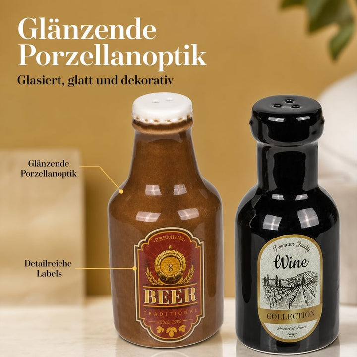 MIJOMA Salz- & Pfefferstreuer Set - Stilvolles Porzellandesign, Lebensmittelecht, Einfach zu Befülle